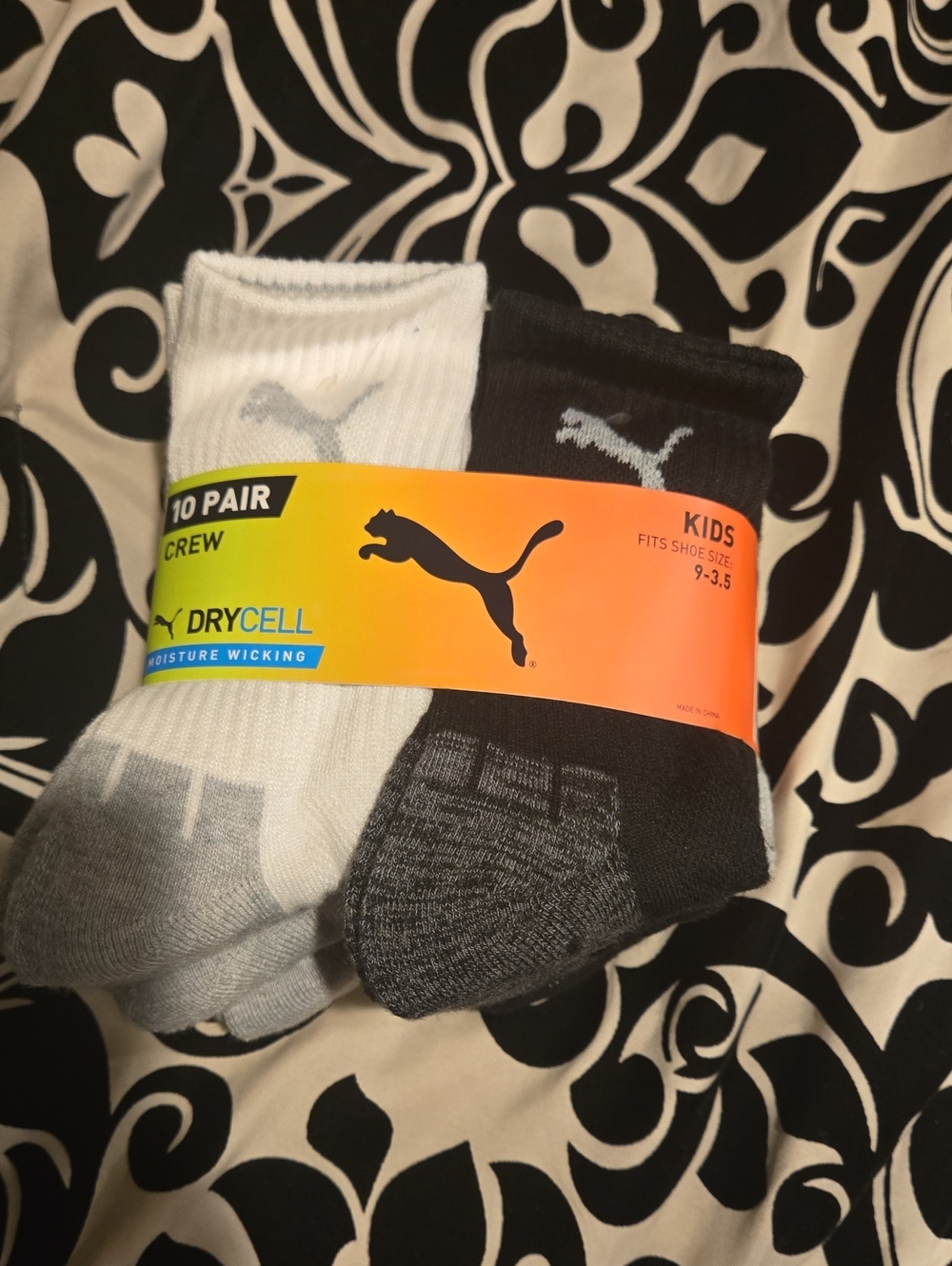 Puma Kids' Crew Athletic Socks - White, Black, Gray